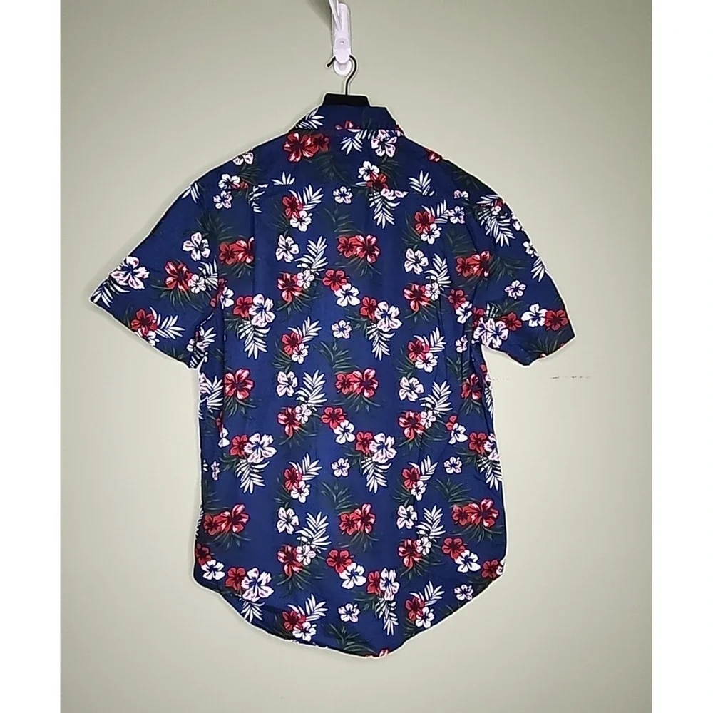 Jachs NY Mens Navy Blue Floral Cotton Short Sleeve Button Down Shirt Preppy M